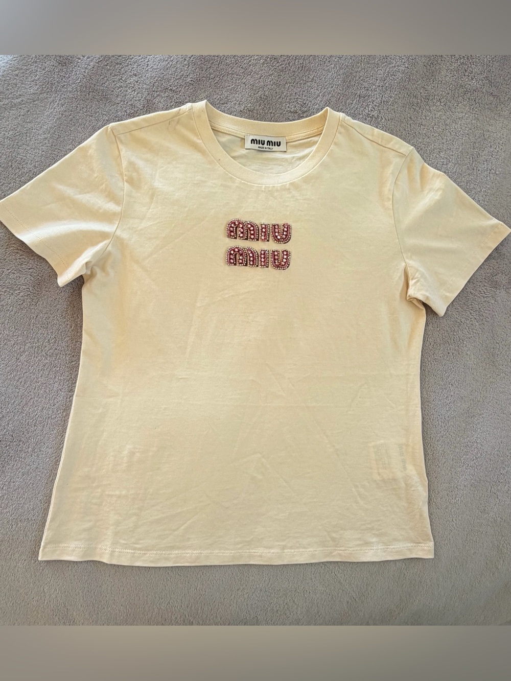 Miu Miu Light Beige Logo T Shirt Size M